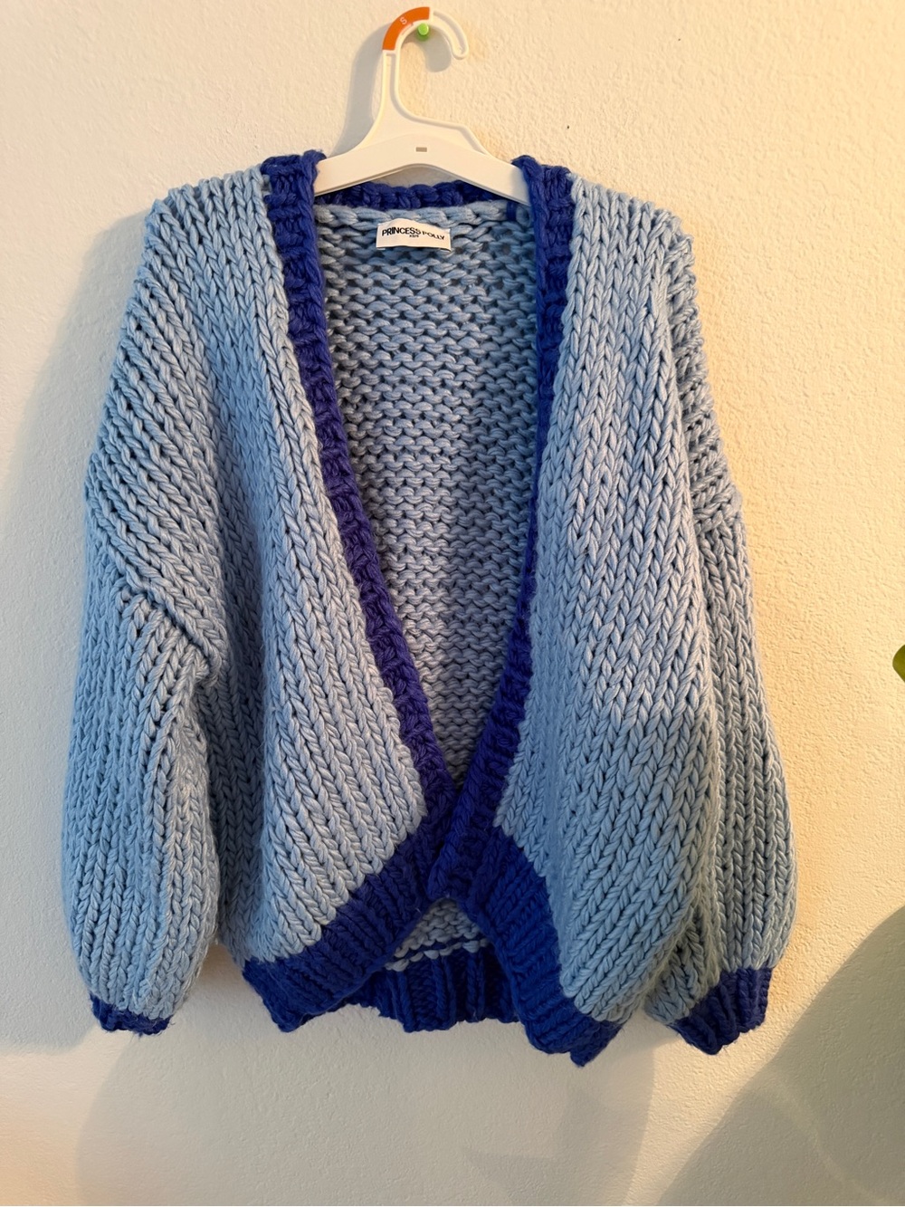 Princess Polly Light Blue Chunky Cardigan with Navy Trim
